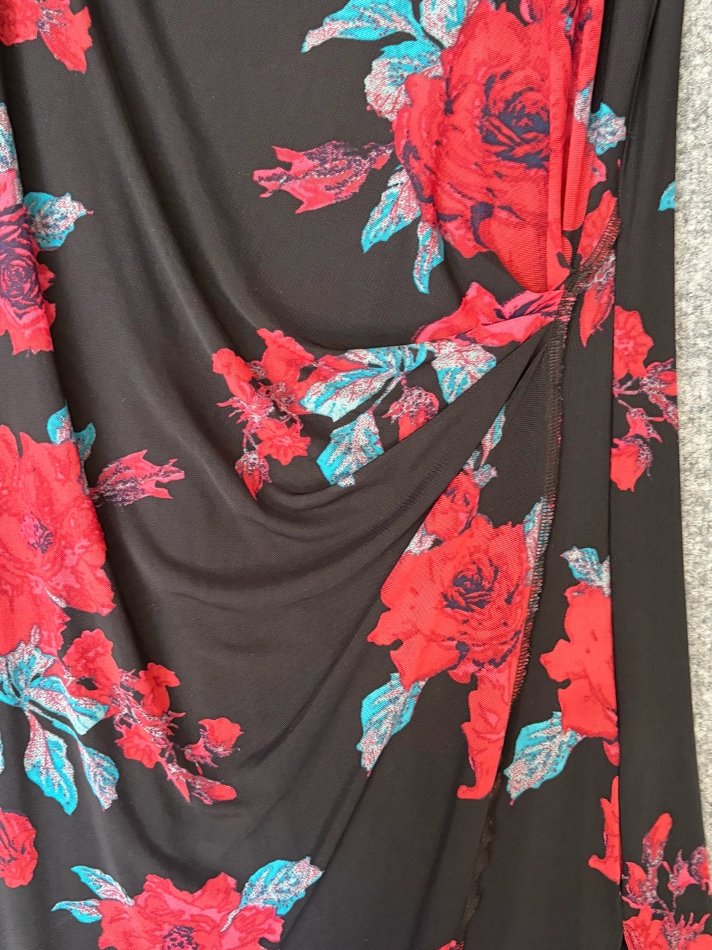 Free People Maxi Dress Womens XL Black Red Floral Teal Sleeveless Ruched‎ Draped - Picture 2 of 5